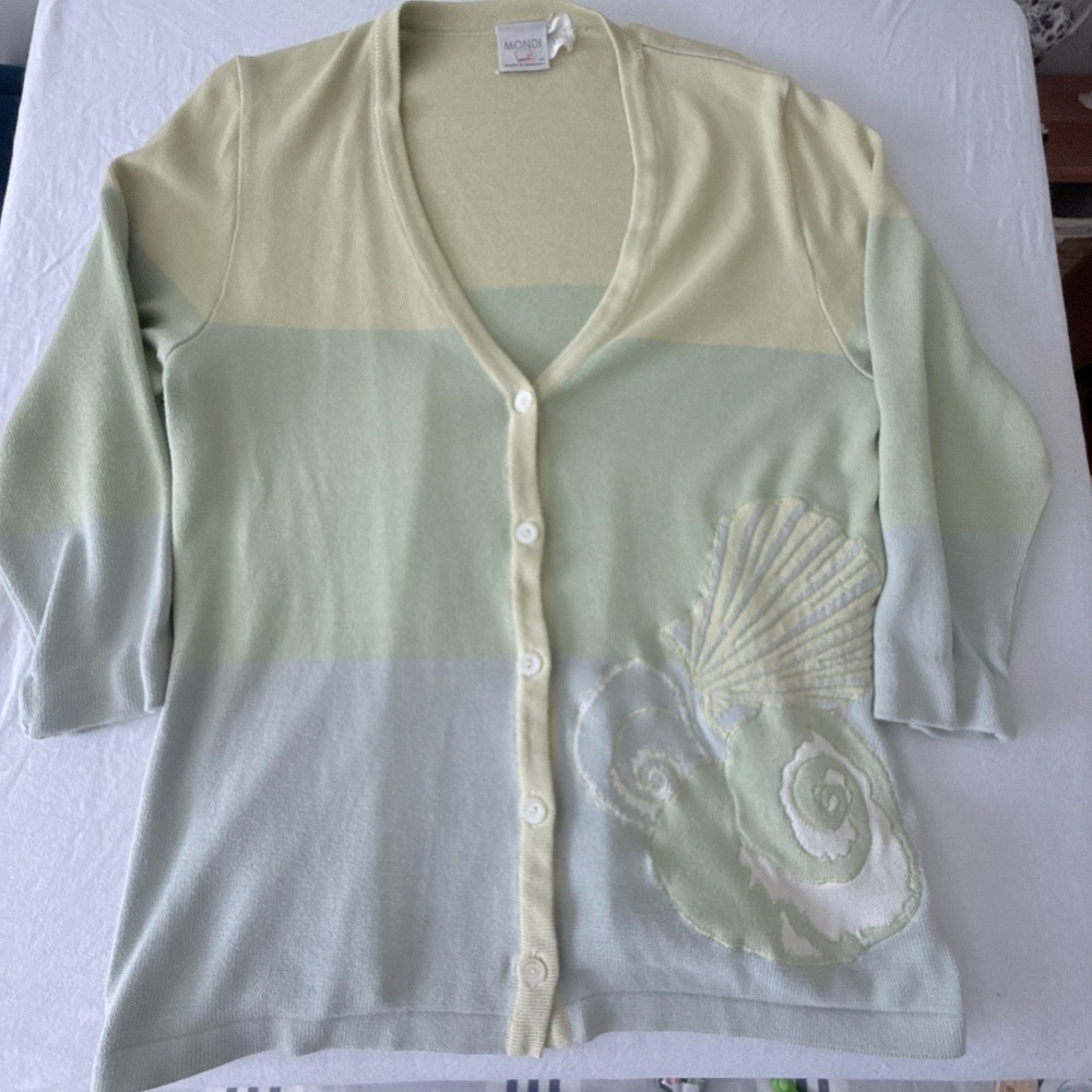 Mondi Womens Vintage Cardigan Size 40 M Seashell Colorblock Coastal Knit Germany